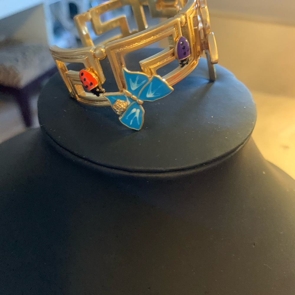 Gold Cuff Bracelet with Butterfly and Ladybug Accents